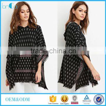 Hooded Diamond Print Poncho For Western Women 2016