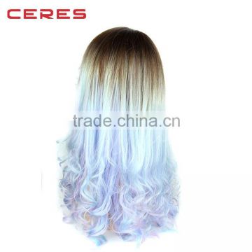 T8/Purple/Blue/Pink four tones ombre color wig, fashional colorful costume anime cosplay wig for party