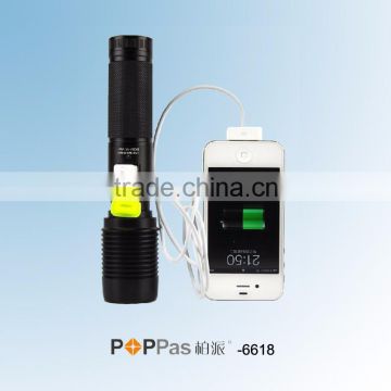 Patented Design 18650/26650 Rechargeable Power Bank Torch For Iphone 600lumens XM-L T6 LED Zoom Flashlight POPPAS-6618