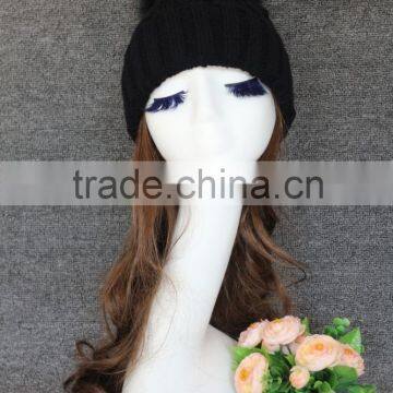 Wholesale Handmade Ladies Top Hat With Raccoon Fur Pompom Knitting Ladies Formal Hat