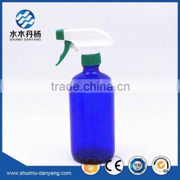 16oz 500ml blue boston bottle with trigger sprayer glass watering bottle