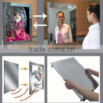 frameless wall mounted super slim advertising led ,hotel /rustaurant/indoor decoartion magic bathroom mirror with sensor