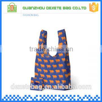 Printed promotional fashionable shopping tote nylon folding bag with pouch