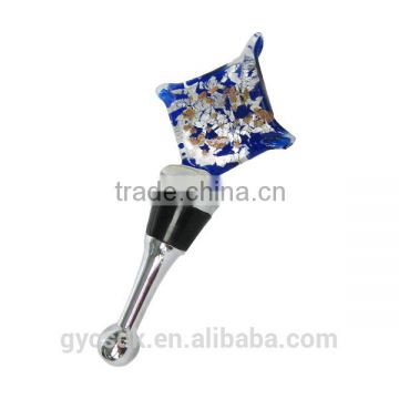 Gold Sand and Silver Foil Diamond Shaped Murano Glass Lampworking Wine Stopper for Party Decoration