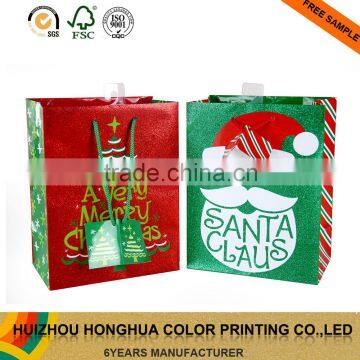 Wholesale custom glitter christmas paper gift bags paper packaging bag