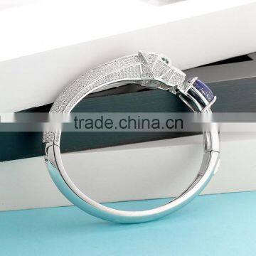 925 Sterling Silver Fashion Lapis Lion Head Bangle Bracelet SBG763W photo-5