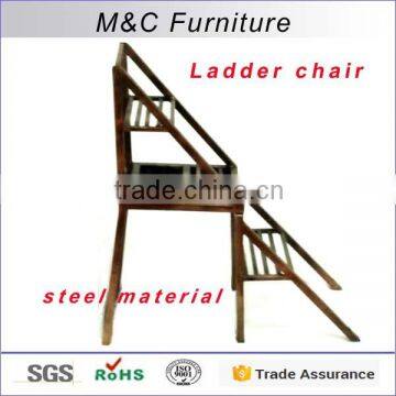 Wholesale powder coated steel 3 steps library ladder chair