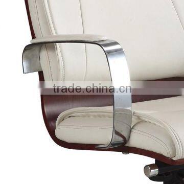 White Leather Wood Back Office Chair Plywood photo-4