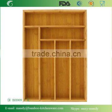 BH009 Bamboo Kitchen Utensil Case, Bamboo Tray for Utensils, Bamboo Divider