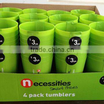 Tumblers PP 4PC plastic (Green 375C) in display box paking #TG1002EG