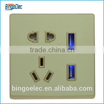 UK standard 5 pin wall plug socket with dual usb port electrical socket