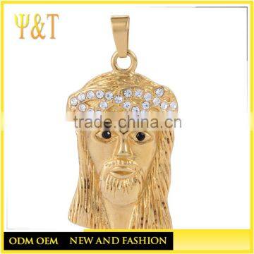 Fashion 316 stainless steel religious jewelry 18K gold plated jesus pendants, jesus head pendants