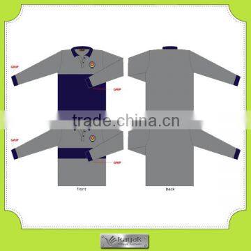 Custom navy blue striped long sleeve embroidery polo t shirts designer