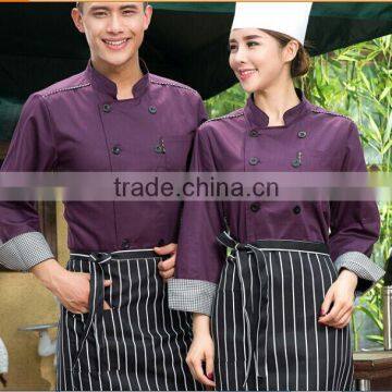 Fashion stand Collar Long Sleeve Waiter and waitress dark purple shirt and black pant for Cafe Hotel Bar Uniform