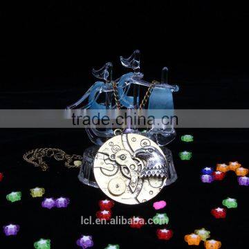 New Arrival Steampunk Round Cameo Shape Eagle Head Gear Steam Pendant Statement Necklace 2015 Yiwu Fashion Jewelry Hot Sale photo-3