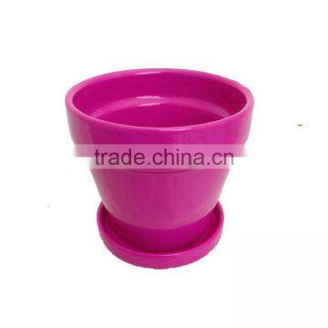 Glazed Ceramic PotSaucer - Hot Pink - 4 1/2 x 4 1/4 With Felt Feet