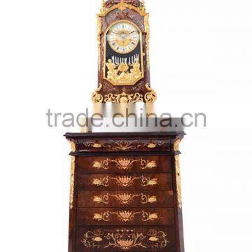 Home Decorative Wooden Table Clock With Cabinet, Luxury Brass Inlaid Antique Floor Clock, Hand Painting Red Wooden Clock
