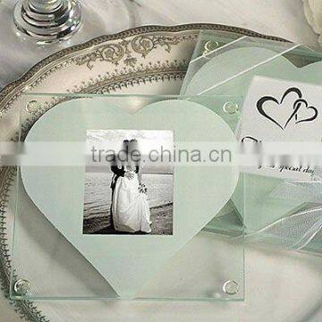 heart pattern designed wedding favor glass coaster