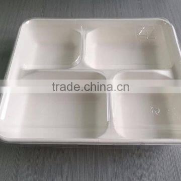 Sugarcane bagasse 5-compartment food container with PET lids