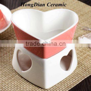 heart shaped ceramic chocolate fondue set,customized style two-color fondue set chocolate