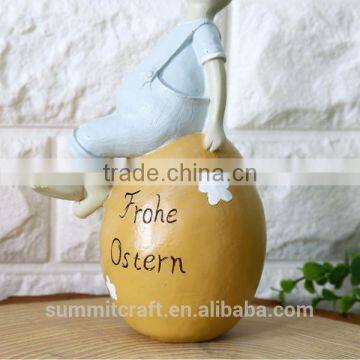 Resin Bunny Sitting on Egg Figurine Easter Decoration photo-5