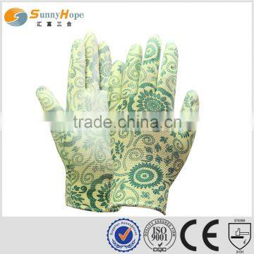 13 Gauge Nylon Printed PU Palm Coated Garden Gloves