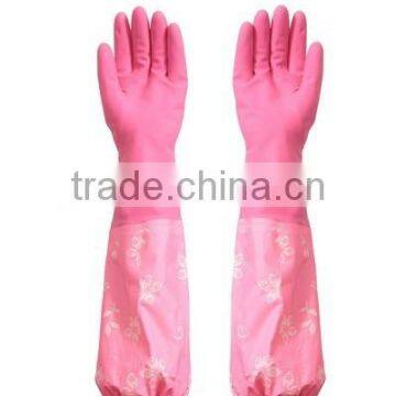 Thick Household Kitchen With Fleece Long Gloves Pink