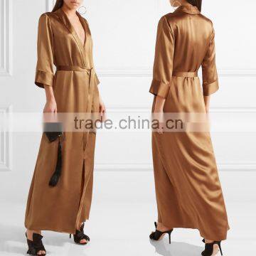 Elegant Robe-Inspired Brown Silk Wrap Maxi Dress Sexy Night Long Sleeve Dress Evening Names Of Ladies Dresses 2017 HSD5894