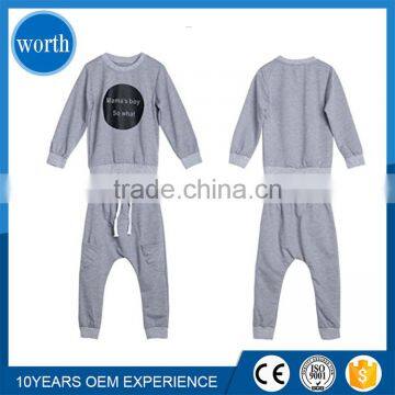 2017 Spring Autumn Gray Color Mom's Boy Printing Crewneck Sweatshirt Suits for Kid