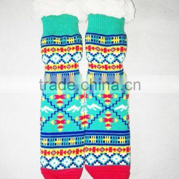 Ladies Chunky Thermal Knitted Fluffy Fleece Lined Fairisle Pattern Winter Slipper Socks