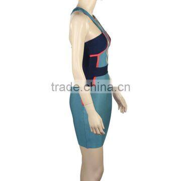 2015 New Arrival High Quality National Wind Elastic Knitted Bandage Dress Printed Celebrity Party Dress photo-3