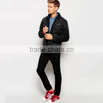 Fashion Wholesale Mens Black Denim Jacket With Fleece Collar photo-4