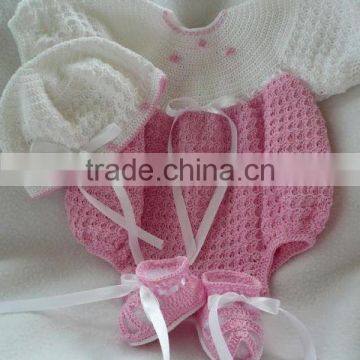 Ribbon Pattern With Hat and Shoes Handmade Baby Dress Crochet photo-4