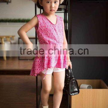 COOL KID ZONE 2016 Summer Children Girl Print V Neck Chiffon Short Sleeveless Dresses Design Girl Dress