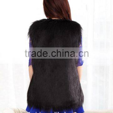 Pure Colour Long Hair Woman Sheep Fur Faux Fur Sleeveless Waistcoats photo-5