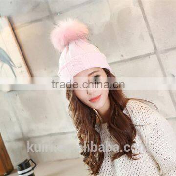 Puffs Fox Fur Ball Wool Cotton Hats Knitted Beanie Real Fox Furry Pom Pom Bomber Hats Bonnet Crochet Large Fluffy Ball Hats photo-3