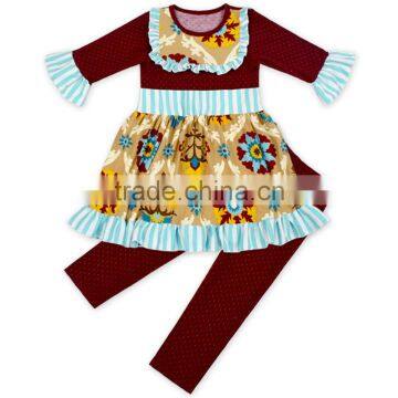 New Arrived 2pcs Children Clothing Set Stitching Printed Of Wood Ear Solid Color Leggings Cross Stitch Matching Girl Suit