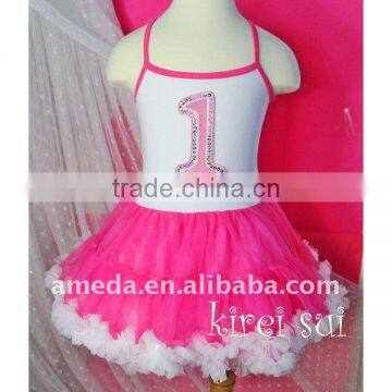 1st Birthday Hot Pink White Standard Pettidress TD157