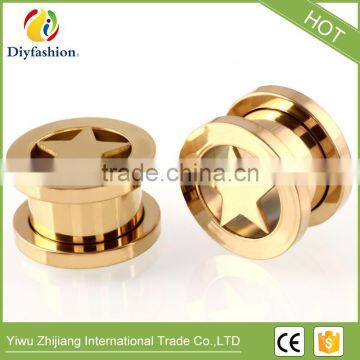 3 Colors Stainless Steel Pentagram Shape Channel Ear Plug photo-5