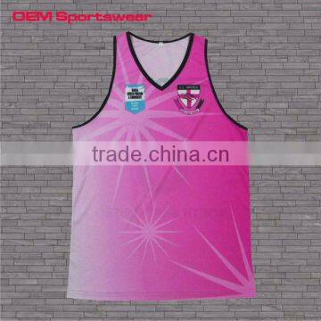 V neck pink sublimated sports running singlets for men