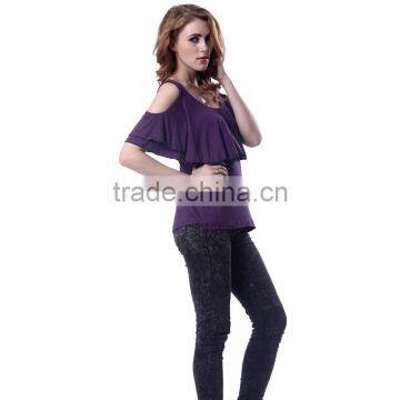 popular casual style large size reveal shoulder lady blouse