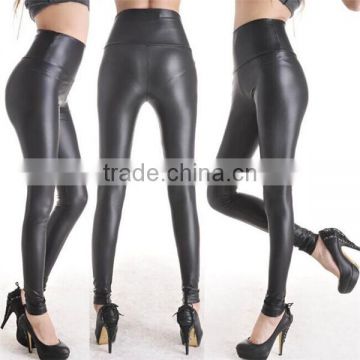 Women's Stretchy Leather Look High Waisted Pants Skinny Trousers Leggings