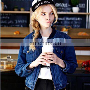 Spring Long sleeves Jacket Ladies' Denim Jacket with badges