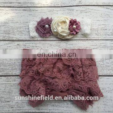 Mauve Baby Lace Ruffle Shorts Matching Baby Headband Baby Girl Diaper Covers Baby Ruffle Bloomer