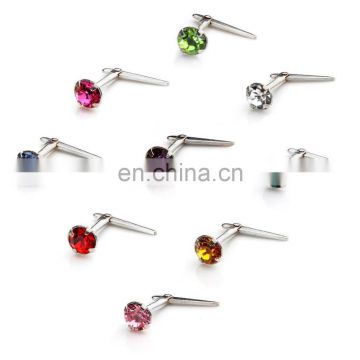 925 Sterling Silver & CZ Crystal 3mm Andralok Nose Stud Pins earringJE004