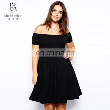 Plus Size Stretch Fabric Off Should Empire Style Skater off shoulder Dress With Bardot Neckline