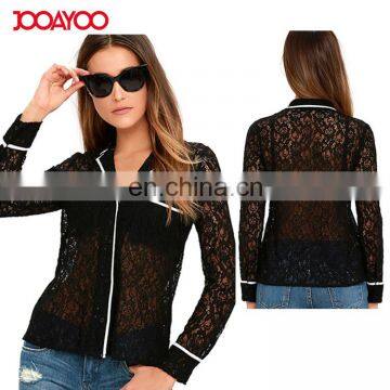 2017 New Sexy See Through Hollow Out Black Sheer Women Lace Tops Images of Ladies Casual Tops