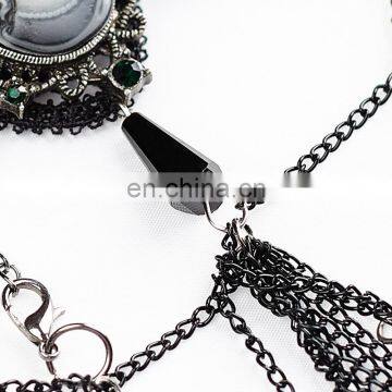 Gothic Laced and Chained Necklace With Cameo and Crosses photo-3