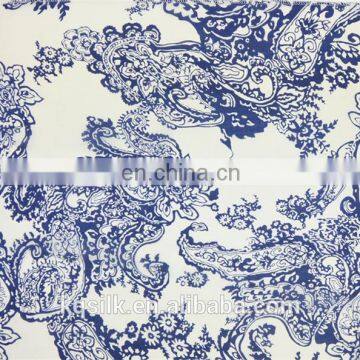 Hangzhou Printed Blue and White Porcelain Fabric Paisley 100% Pure Silk Chiffon Fabric