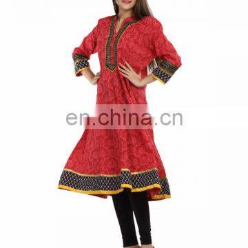 Indian ethnic printed long sleeve multi color beautiful designer kurti for women